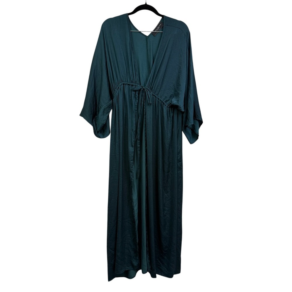 AKira Chicago Black Label Women Green Polyester Long Robe Tie Front Green Sz M*